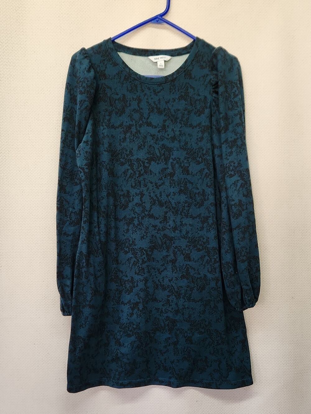 Nine West Teal and Black Long-Sleeve Shift Dress